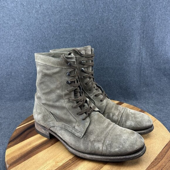 N.D.C. Made by Hand Combat Boot Lace-up Green Brown Suede Boot Men 45B US 12B - Picture 2 of 13